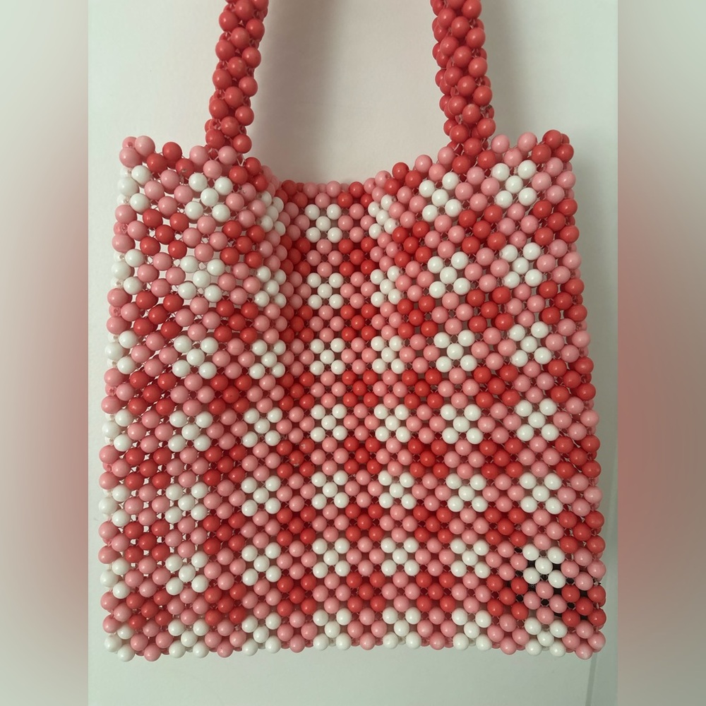 Gorgeous Pink and White Acrylic Beaded Purse Made in India Checkered - Picture 2 of 3